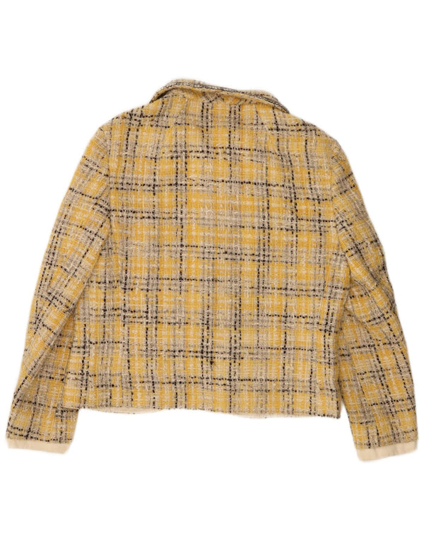 Giacca blazer vintage da donna a 6 bottoni UK 14 medio giallo a quadri
