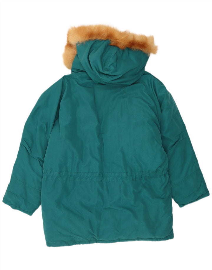 Giacca imbottita con cappuccio da donna vintage UK 18 XL Blu Poliestere