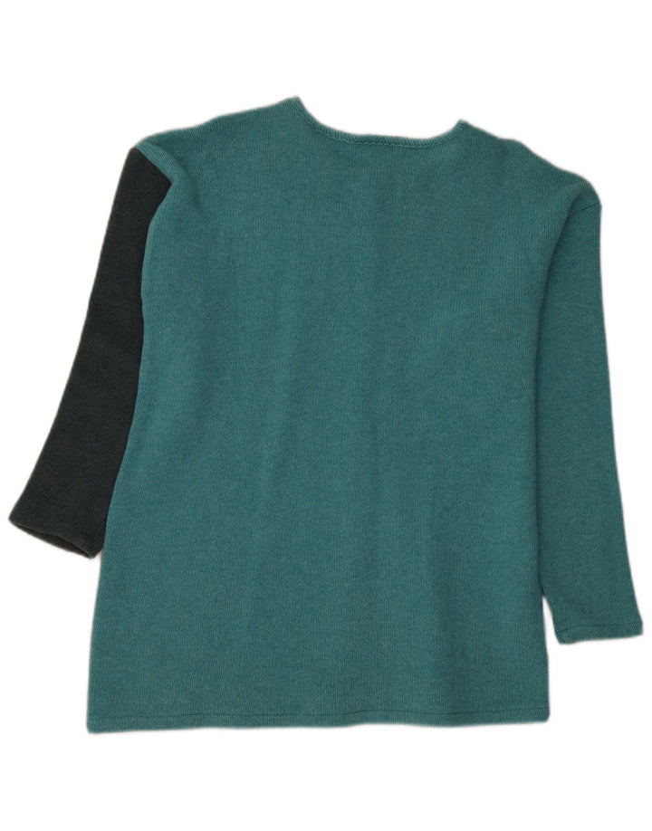 Maglione maglione con scollo a barca da donna VINTAGE UK 16 Lana color block verde grande