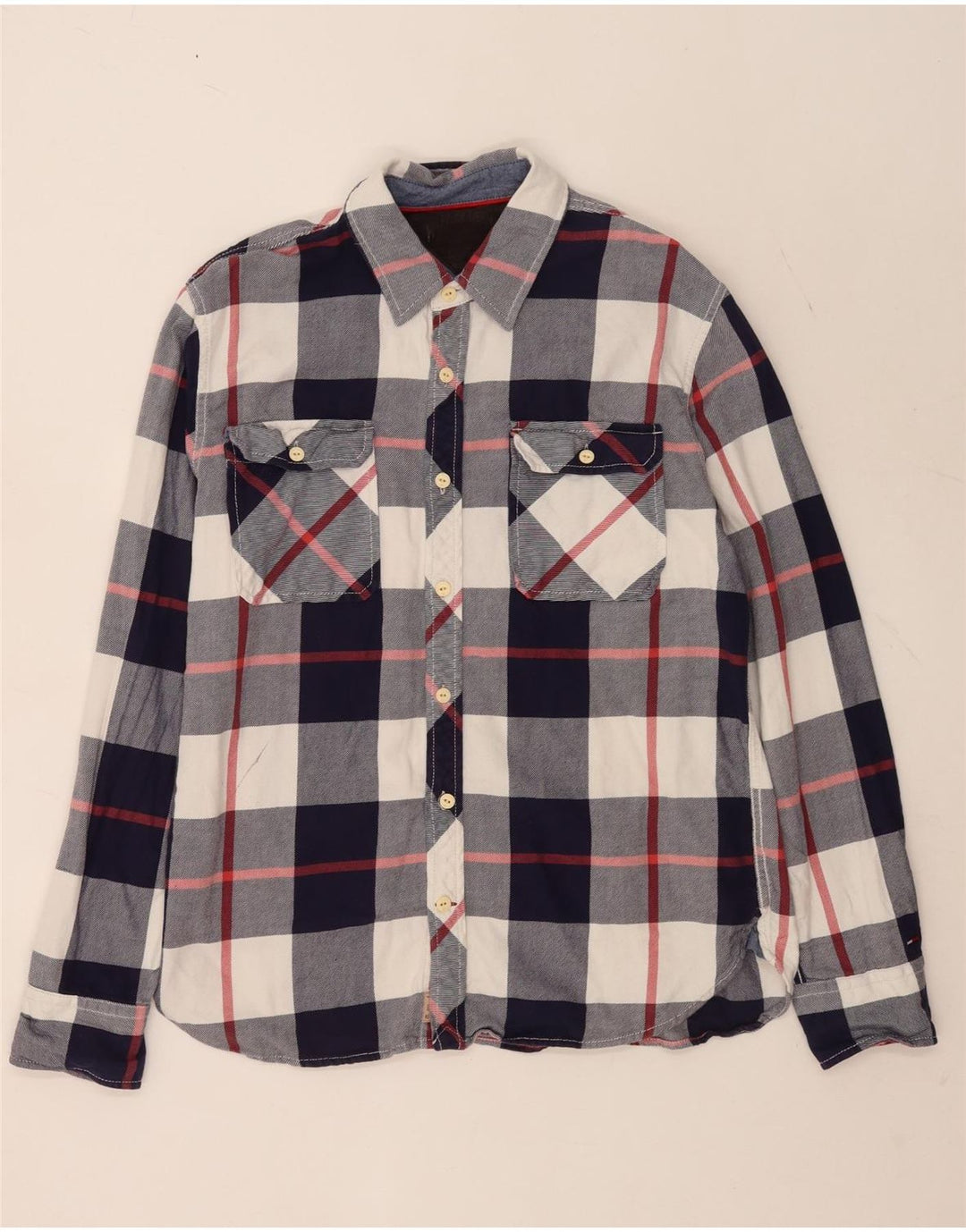Tommy Hilfiger Uomo Camicia di flanella XL Blu a quadri in cotone