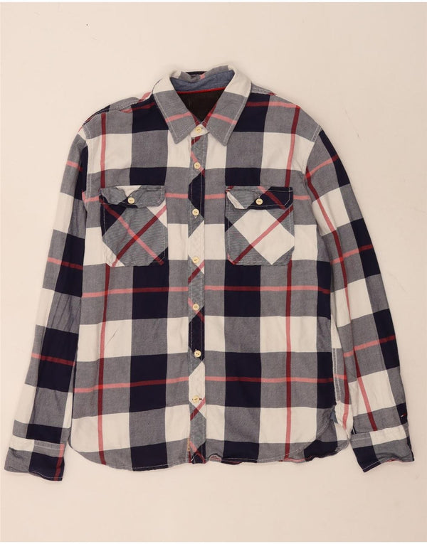 Tommy Hilfiger Uomo Camicia di flanella XL Blu a quadri in cotone