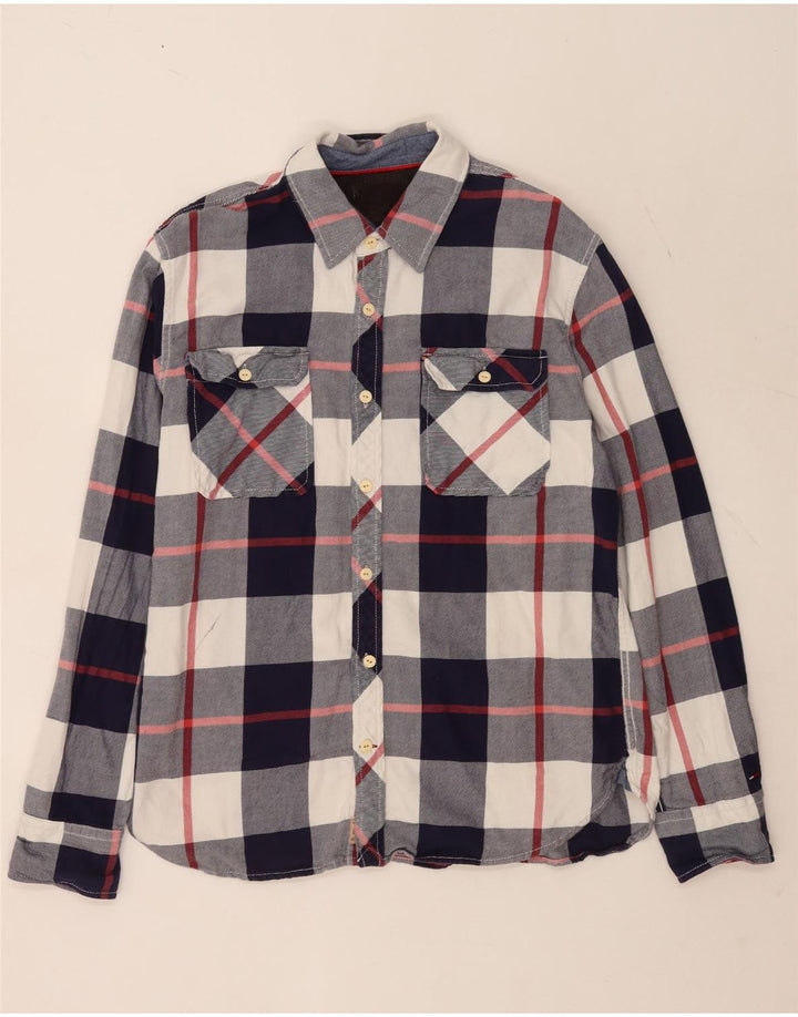 Tommy Hilfiger Uomo Camicia di flanella XL Blu a quadri in cotone