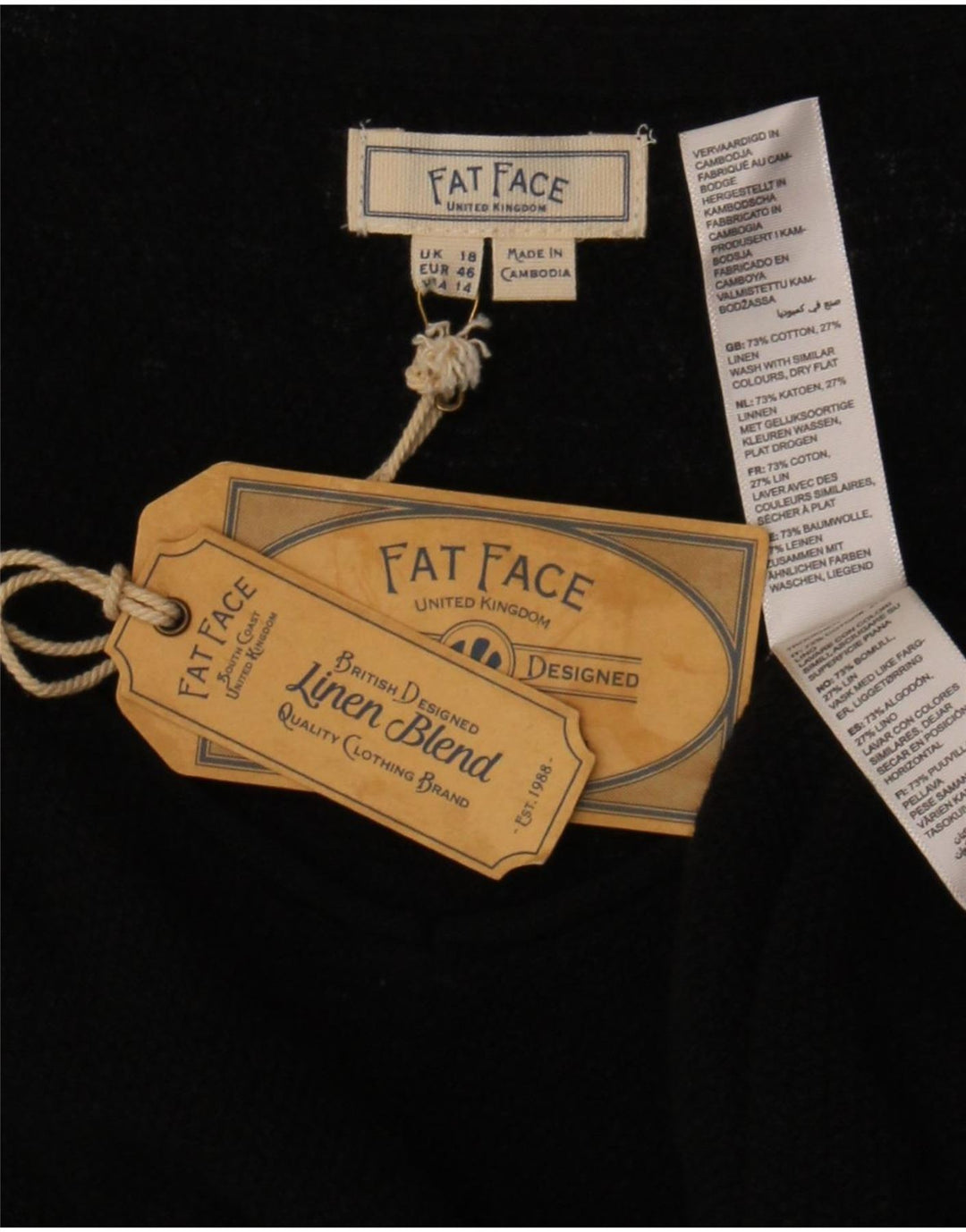 Camicetta da donna Fat Face Top UK 18 XL Cotone nero