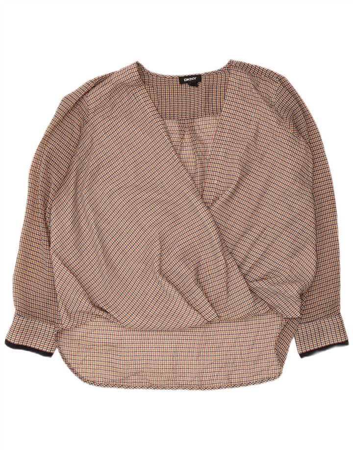 Camicetta a maniche lunghe da donna DKNY Top UK 16 grande pied de poule multicolore