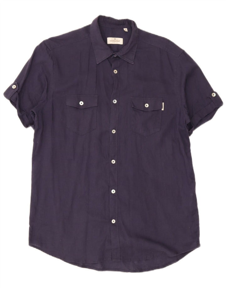 Camicia da uomo Carrera lino medio blu navy