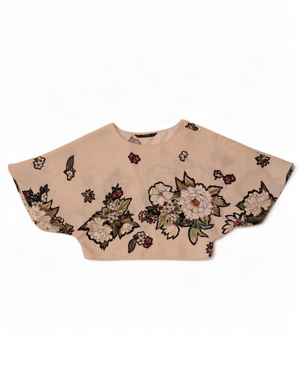 Zara Womens Crop Blouse Top UK 6 XS White Floral