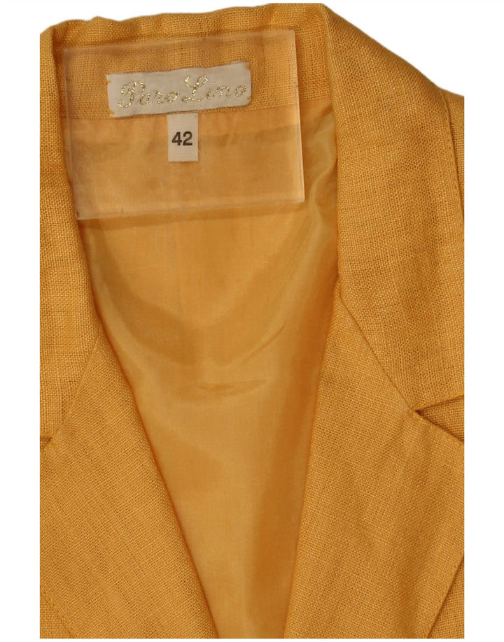Giacca blazer vintage da donna a 2 bottoni IT 42 Lino giallo medio