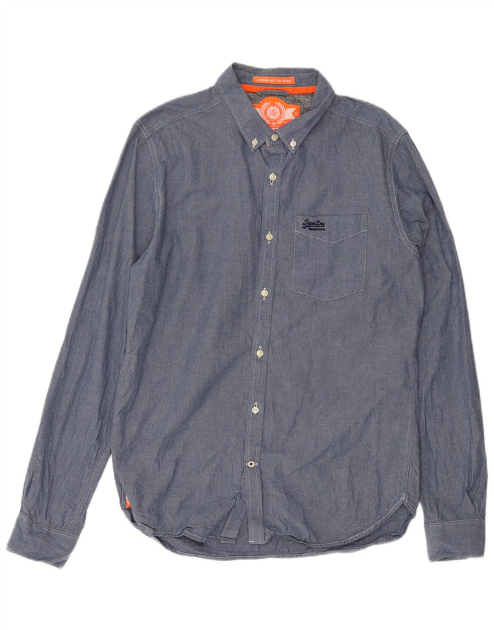 Camicia da uomo SUPERDRY Large in cotone blu