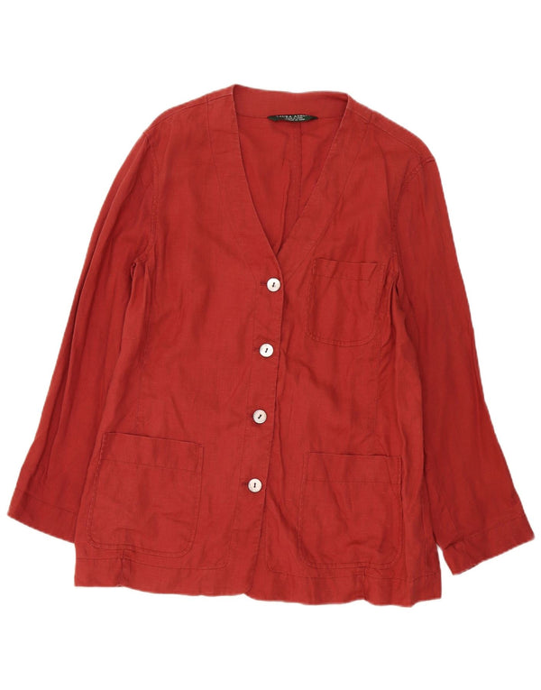 Giacca blazer a 4 bottoni da donna Laura Ashley UK 14 grande lino rosso