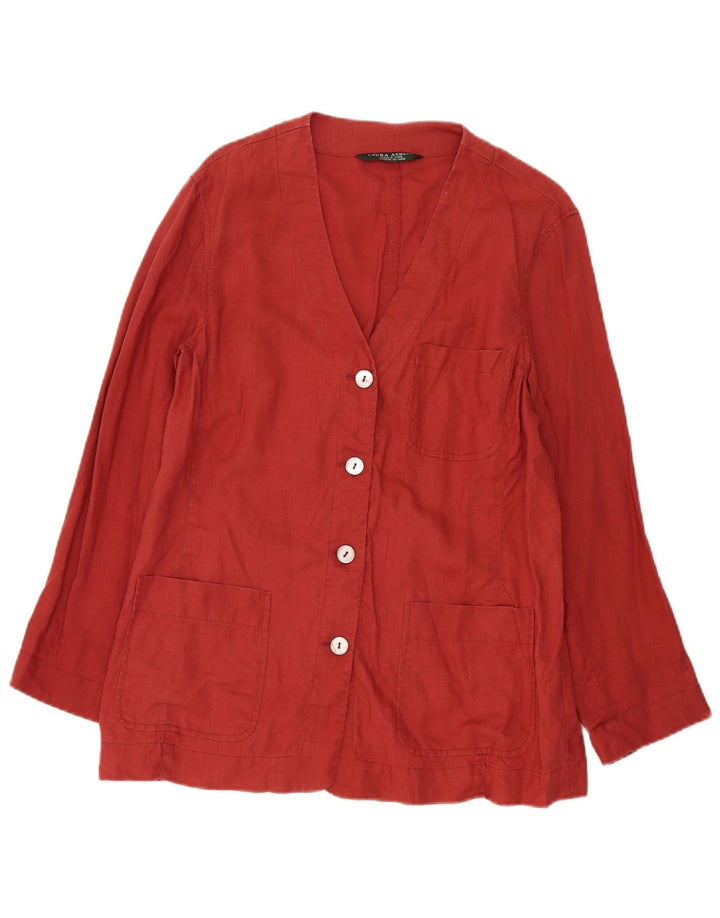 Giacca blazer a 4 bottoni da donna Laura Ashley UK 14 grande lino rosso