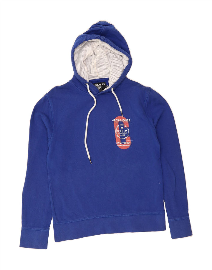 JACK & JONES Mens Graphic Hoodie Jumper Medium Blue Cotton Vintage Jack & Jones and Second-Hand Jack & Jones from Messina Hembry 