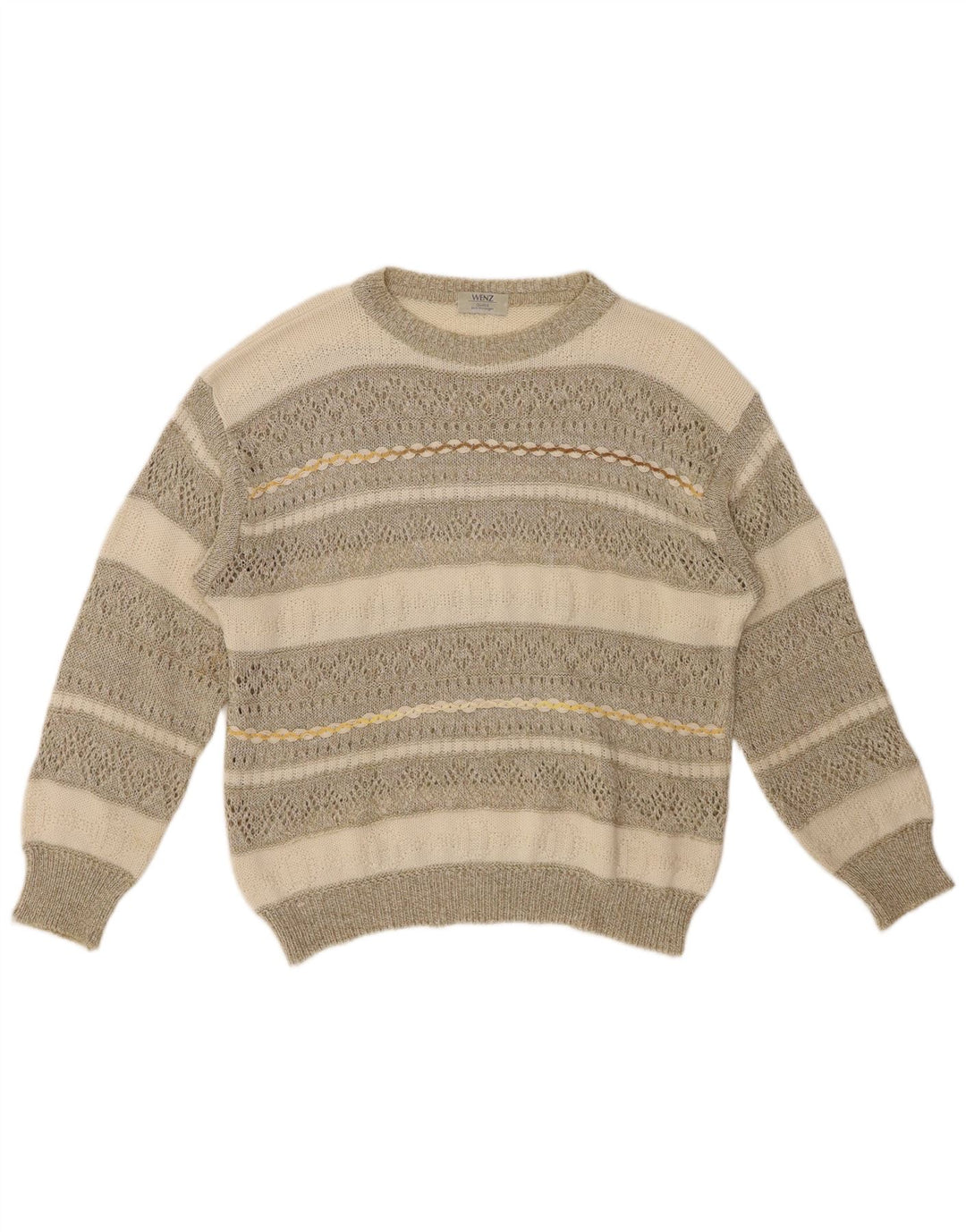 Maglione maglione con scollo a barca da donna VINTAGE UK 14 grande cotone a righe beige