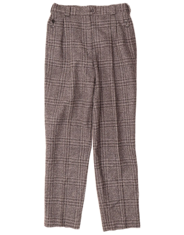 Pantaloni da abito vintage da donna a vita alta IT 44 medi W28 L30 a quadri grigi