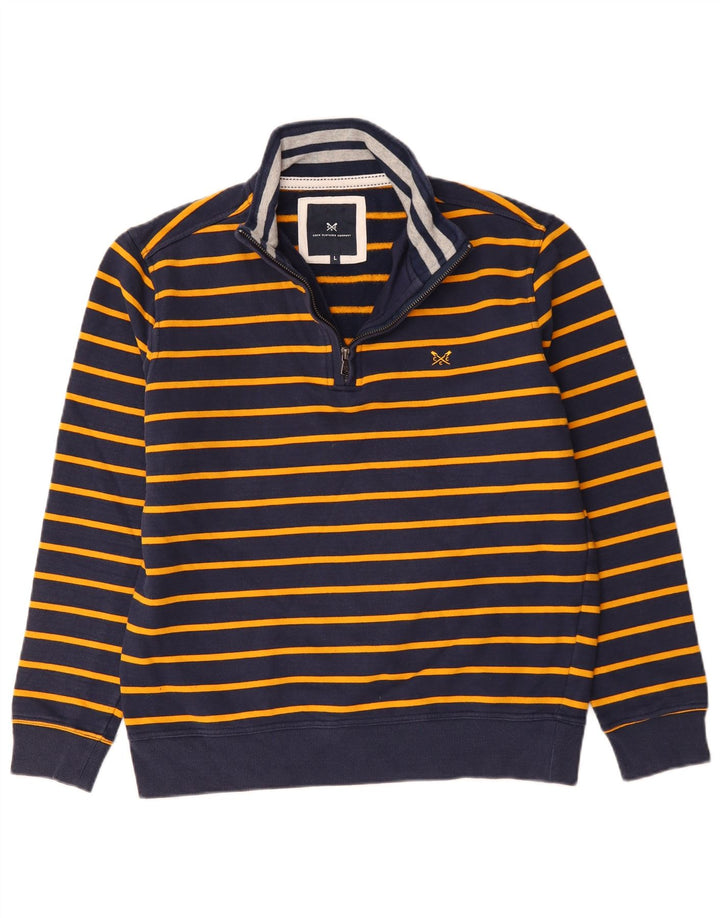 CREW CLOTHING Felpa da uomo con collo con zip, maglione grande a righe blu navy