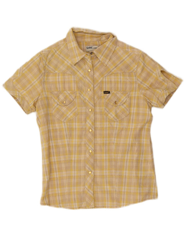 Camicia a maniche corte da donna Lee UK 10 piccolo cotone a quadri gialli