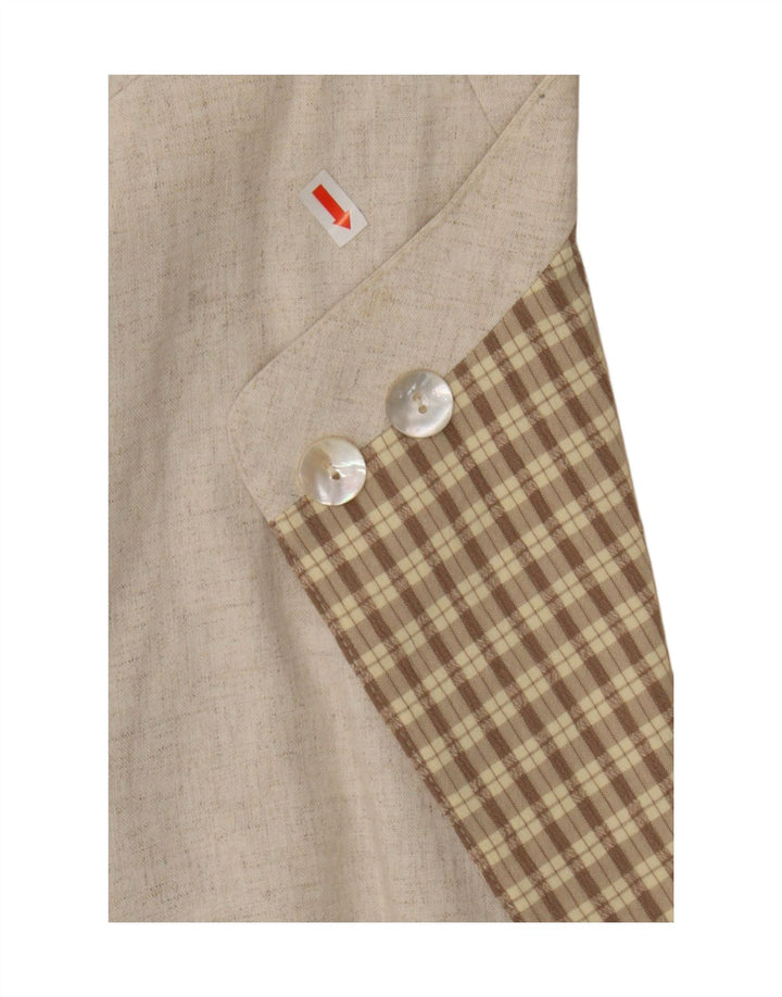 Giacca blazer vintage da donna con maniche a 3/4 a 2 bottoni UK 16 grande viscosa beige