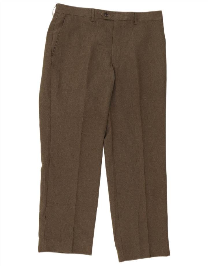 Pantaloni da abito dritti da uomo Marks & Spencer W34 L31 poliestere kaki