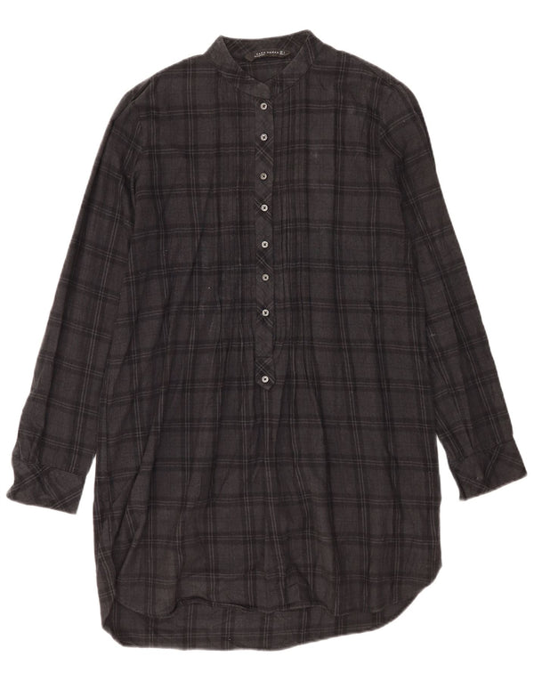 Abito a trapezio a maniche lunghe da donna Zara UK 14 grigio medio a quadri