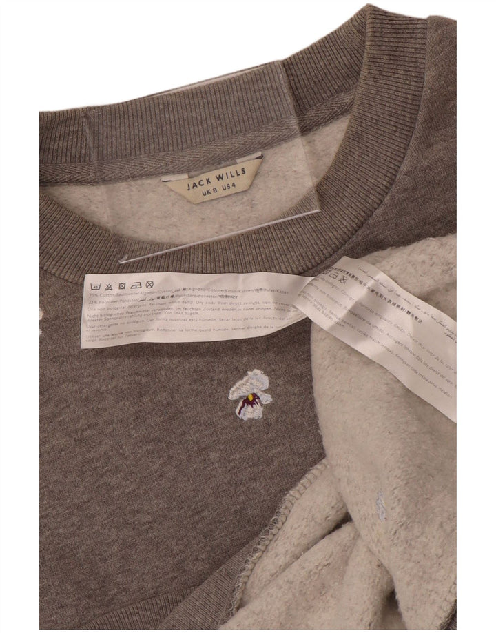 JACK WILLS Felpa oversize da donna Maglione UK 8 Piccolo grigio floreale