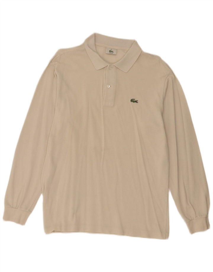 Polo da uomo a maniche lunghe Lacoste taglia 4, cotone bianco sporco medio