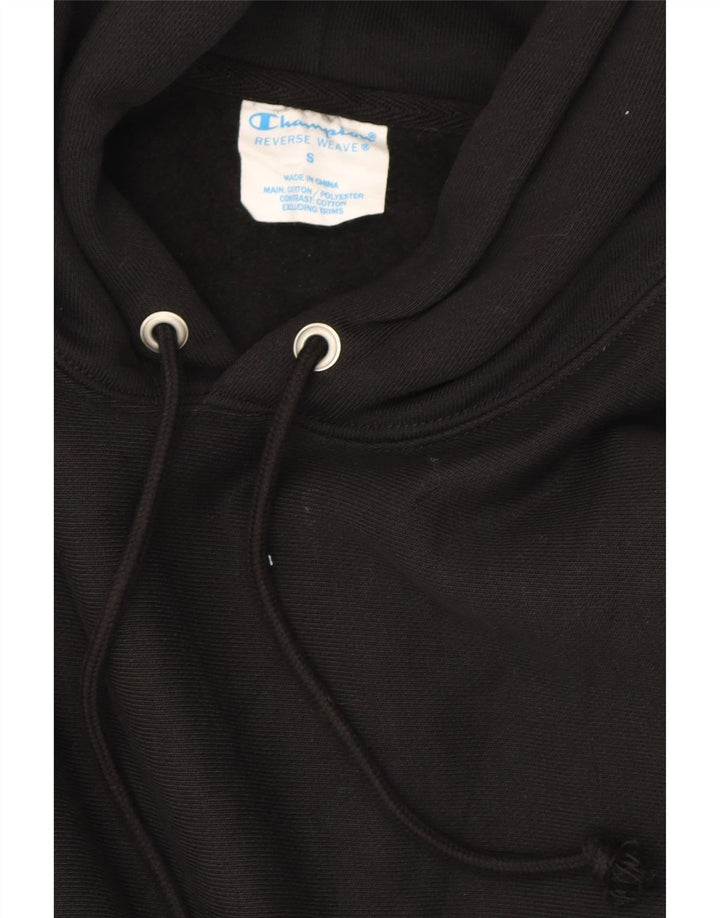 CHAMPION Mens Reverse Weave Graphic Hoodie Jumper Small Black Cotton Vintage Champion and Second-Hand Champion from Messina Hembry 