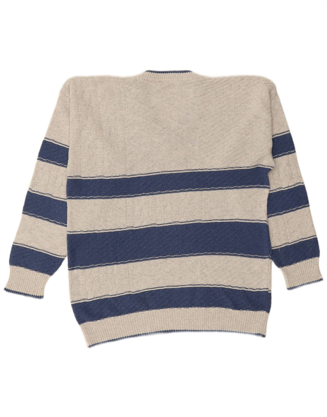 VINTAGE Maglione da uomo con scollo a V a righe grandi grigie