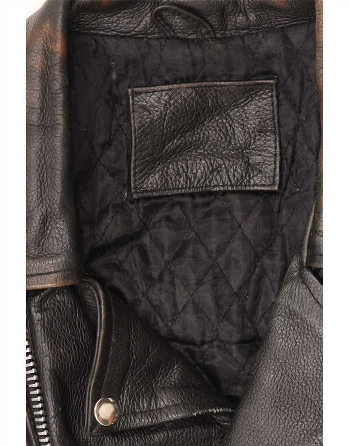 Giacca da motociclista in pelle da uomo vintage UK 38 media nera