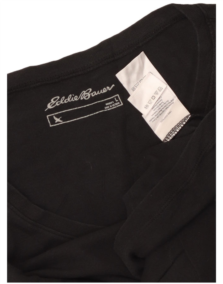 EDDIE BAUER Top da donna a maniche lunghe UK 16 grande cotone nero