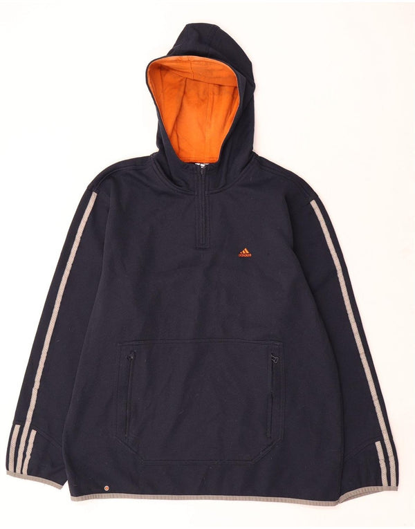 Felpa con cappuccio da uomo Adidas con zip e collo, media, in poliestere blu navy