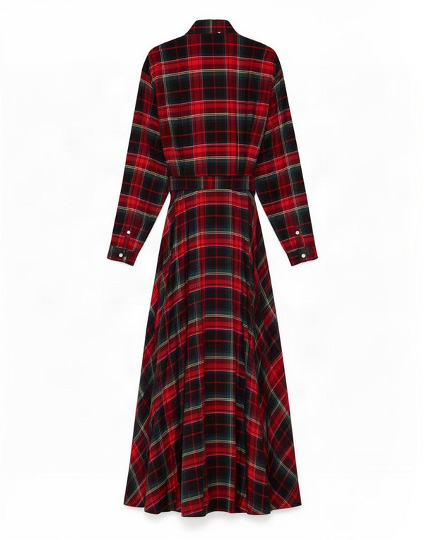 Abito lungo da donna a maniche lunghe Ralph Lauren US 8 medio rosso a quadri