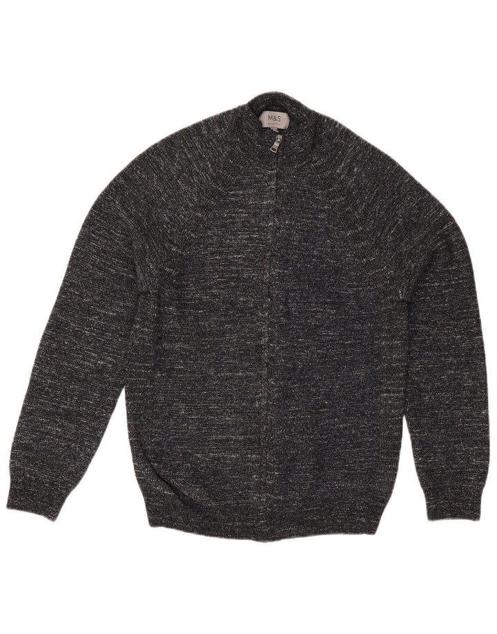 Maglione cardigan da uomo Marks & Spencer piccolo poliestere chiazzato nero