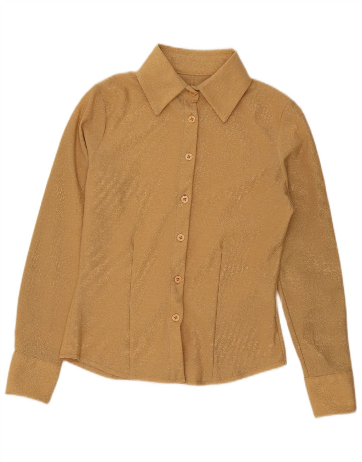 Camicia da donna vintage UK 10 piccola in poliestere dorato