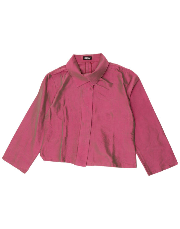 Camicetta corta da donna vintage con maniche a 3/4 UK 18 XL seta viola