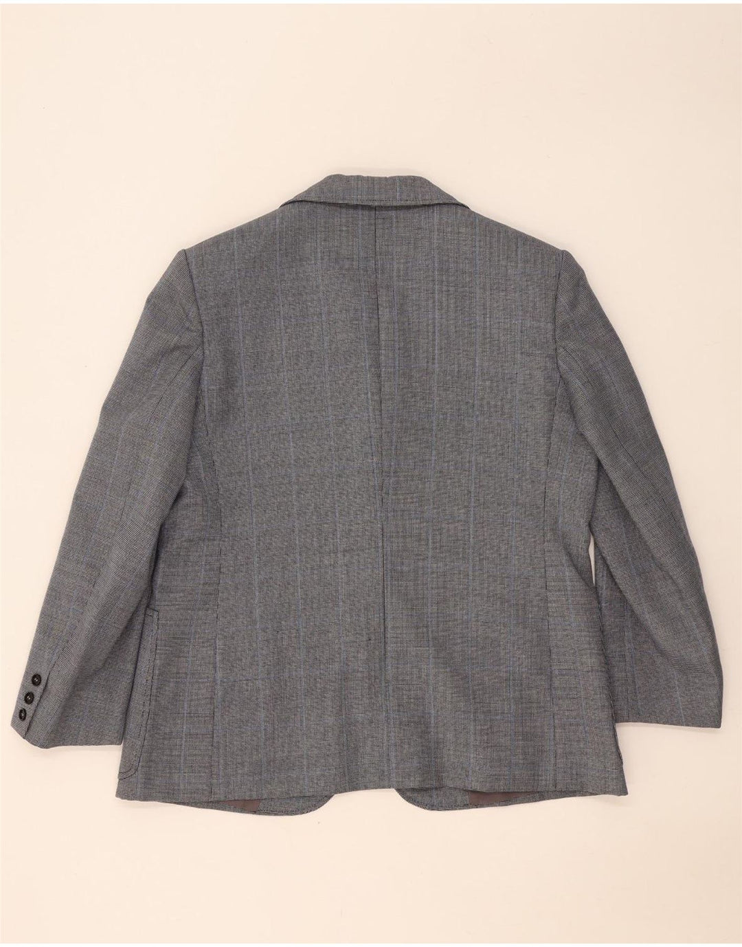 Abito vintage da uomo a 2 bottoni e 2 pezzi UK 40 grande W36 L26 blu navy a quadri