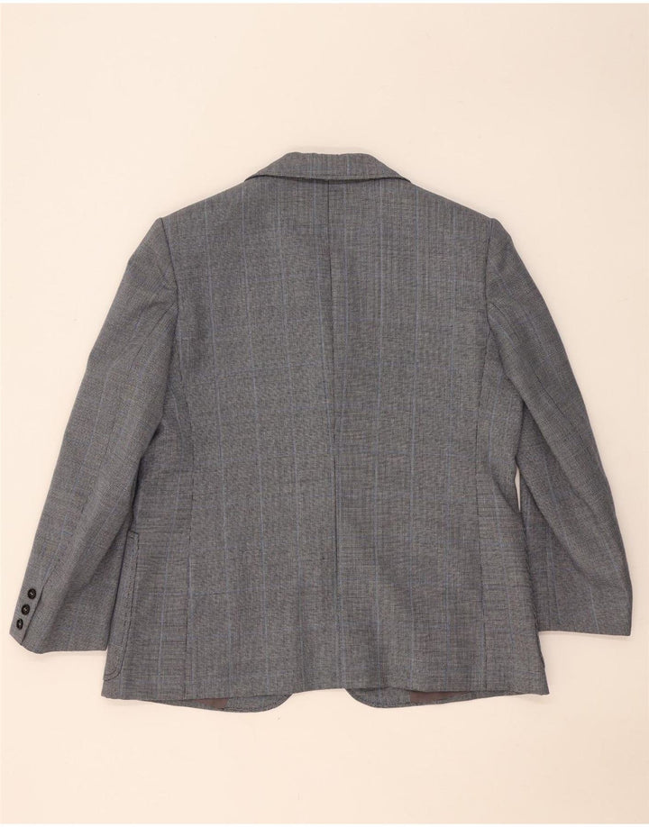 Abito vintage da uomo a 2 bottoni e 2 pezzi UK 40 grande W36 L26 blu navy a quadri
