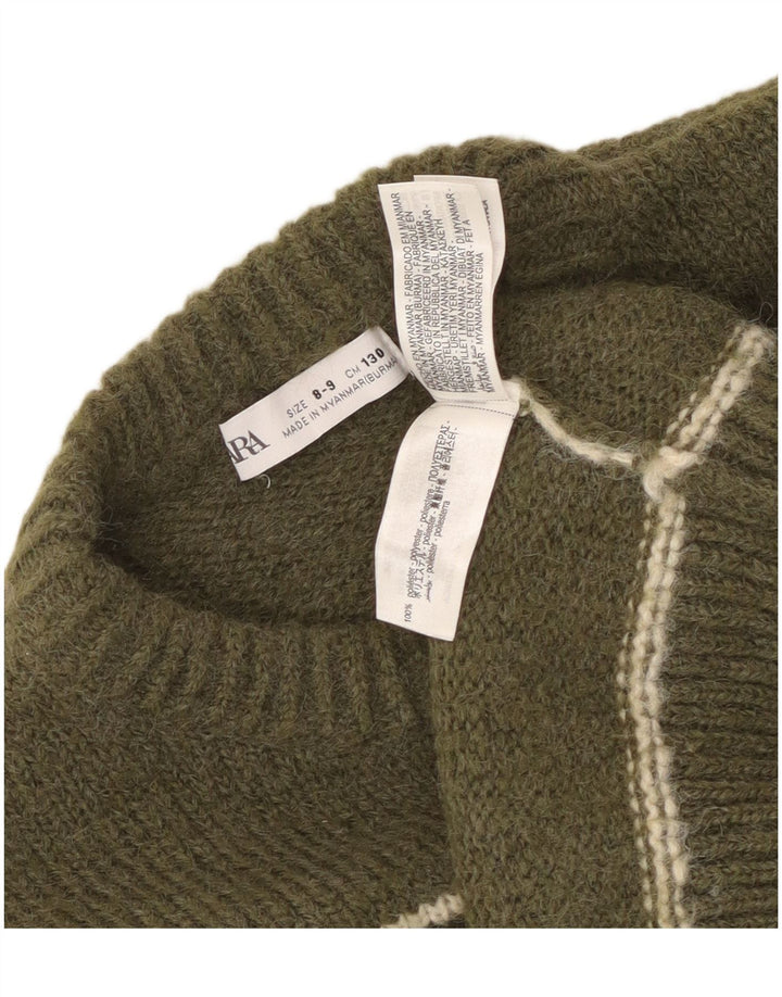 Maglione girocollo per ragazzi Zara 8-9 anni in poliestere a righe kaki