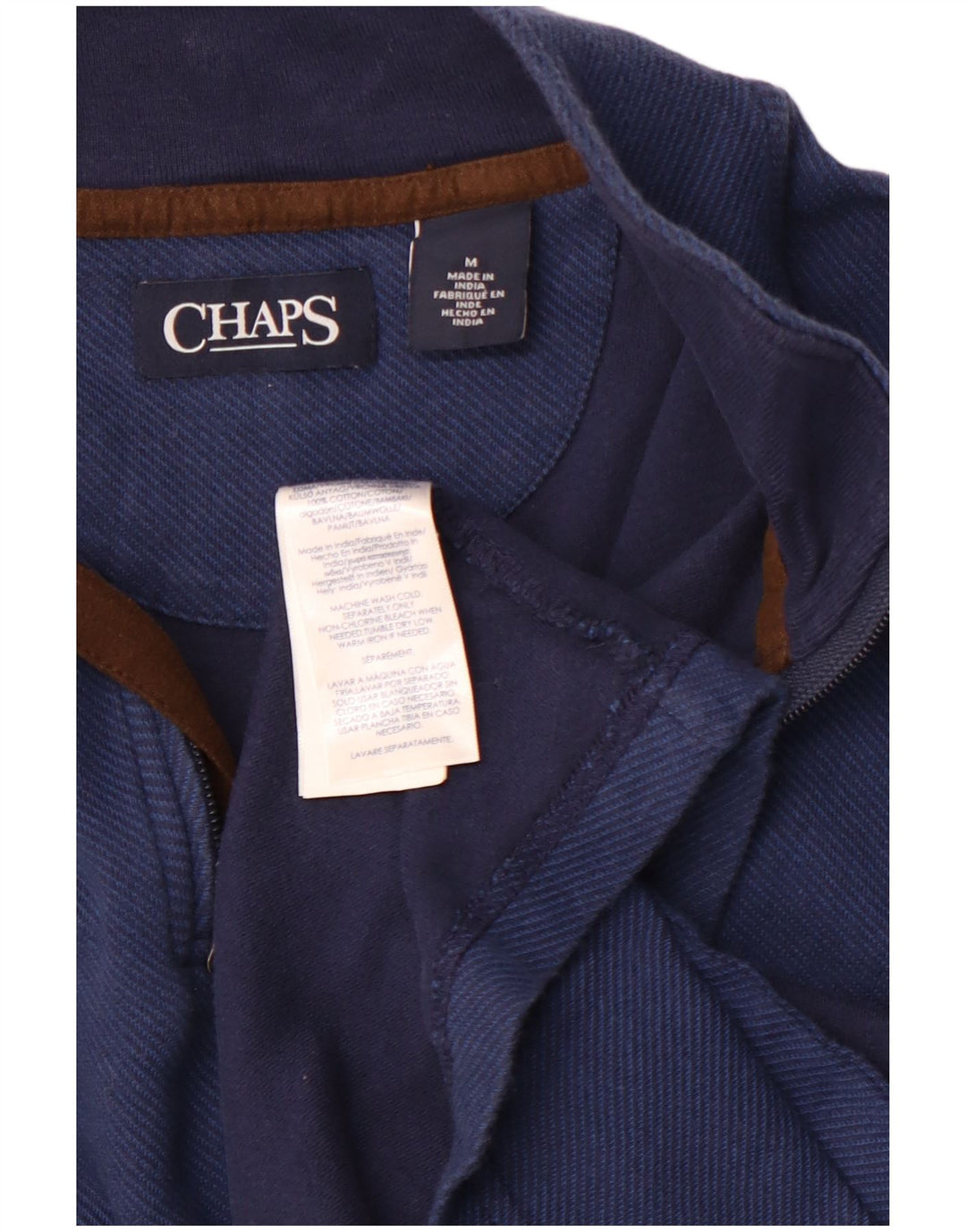 CHAPS Top da uomo con zip e collo a maniche lunghe in cotone blu navy medio