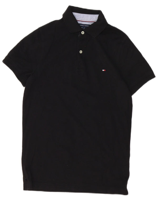 Polo slim fit da uomo Tommy Hilfiger XS in cotone nero