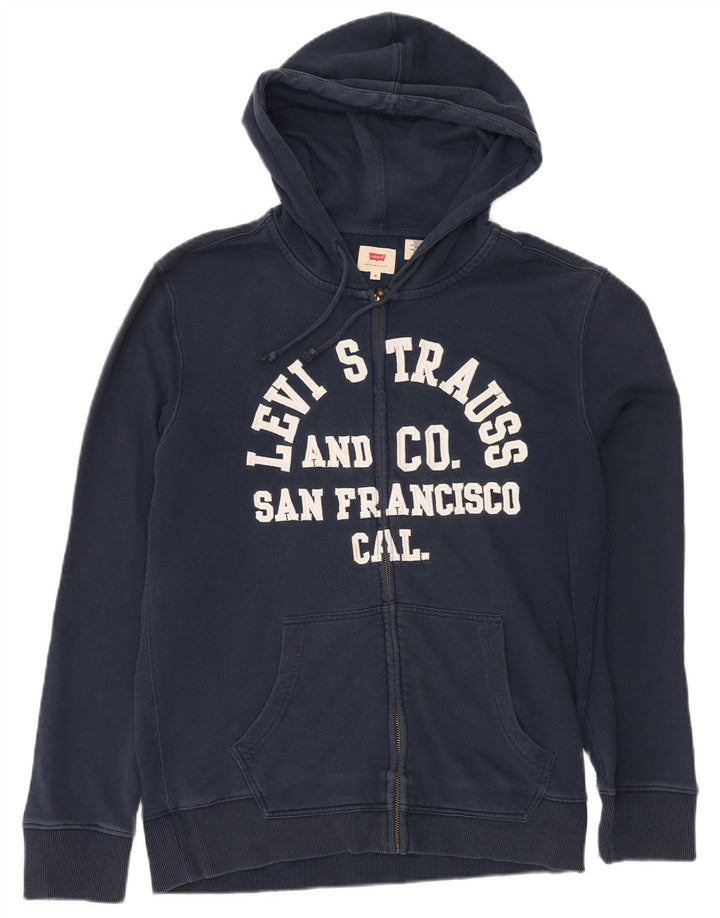 LEVI'S Felpa con cappuccio con zip grafica da uomo in cotone medio blu navy