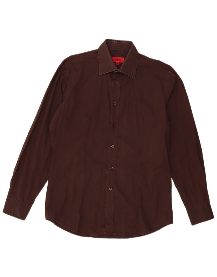 Camicia da uomo Hugo Boss in cotone marrone medio