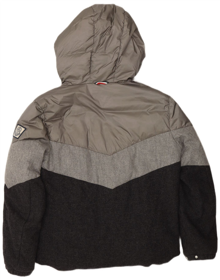 Moncler Giacca imbottita con cappuccio da uomo taglia 3 grande grigio colorblock designer