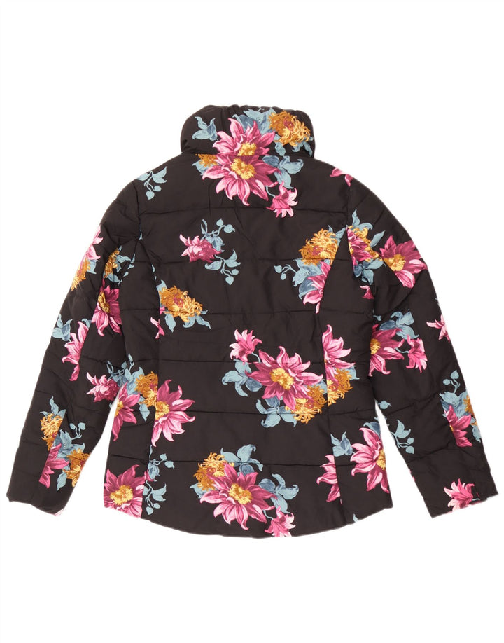 Giacca imbottita oversize da donna Joules UK 10 piccola poliestere floreale nero