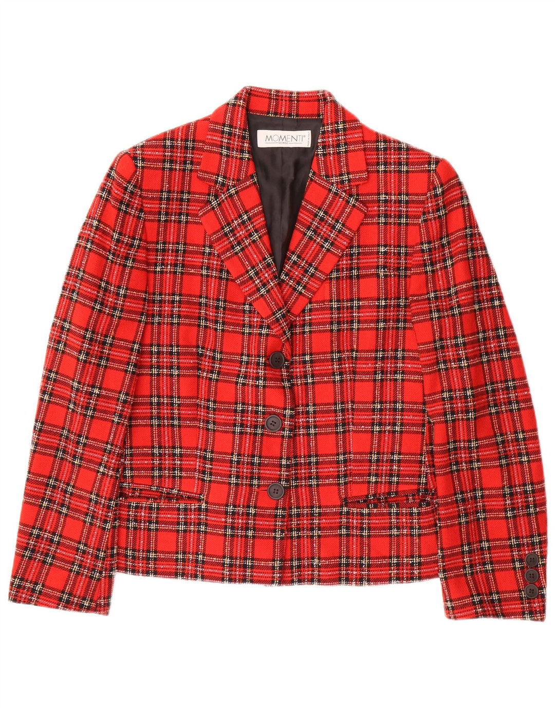 Giacca Blazer a 3 Bottoni Momenti da Donna IT 40 Piccolo Plaid Rosso in Lana