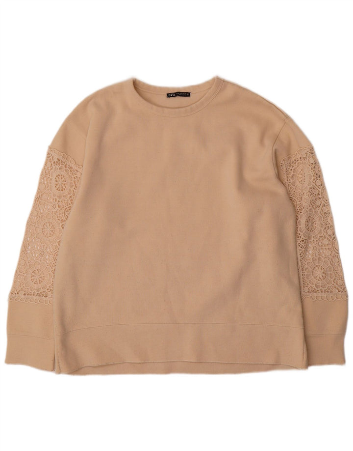 Felpa oversize da donna Zara UK 14 Cotone floreale beige medio