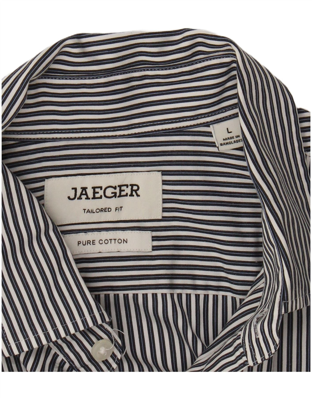 JAEGER Mens Tailored Fit Shirt Large Navy Blue Pinstripe Cotton