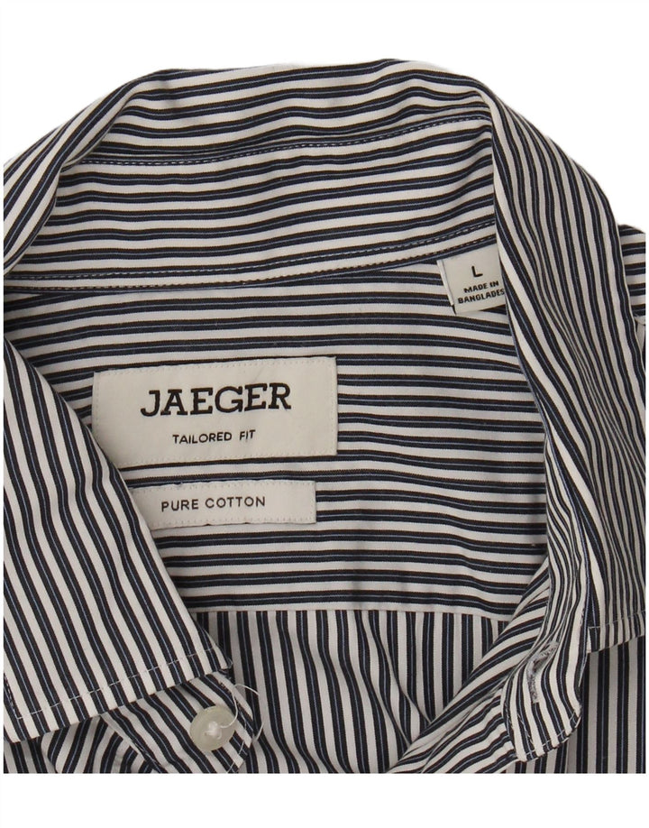 JAEGER Mens Tailored Fit Shirt Large Navy Blue Pinstripe Cotton