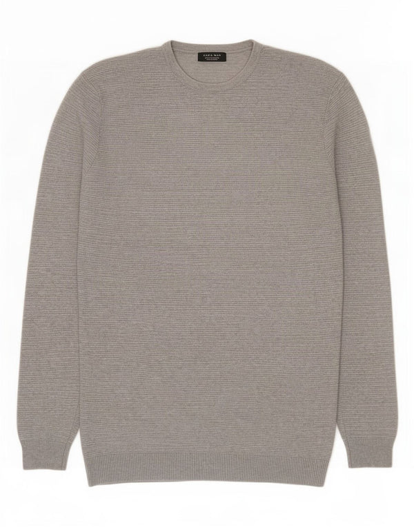 Maglione maglione girocollo da uomo Zara grande in cotone grigio