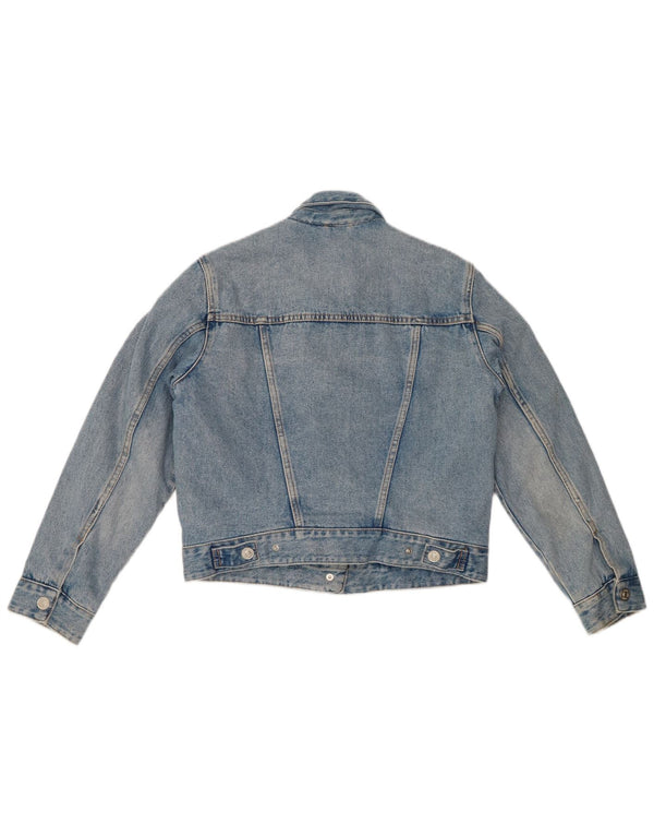 ZARA Womens Denim Crop Sherpa Jacket UK 10 Small Blue Cotton