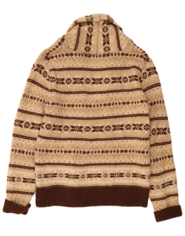 Maglione cardigan da donna Susan Bristol UK 10 Small Beige Fair Isle Wool
