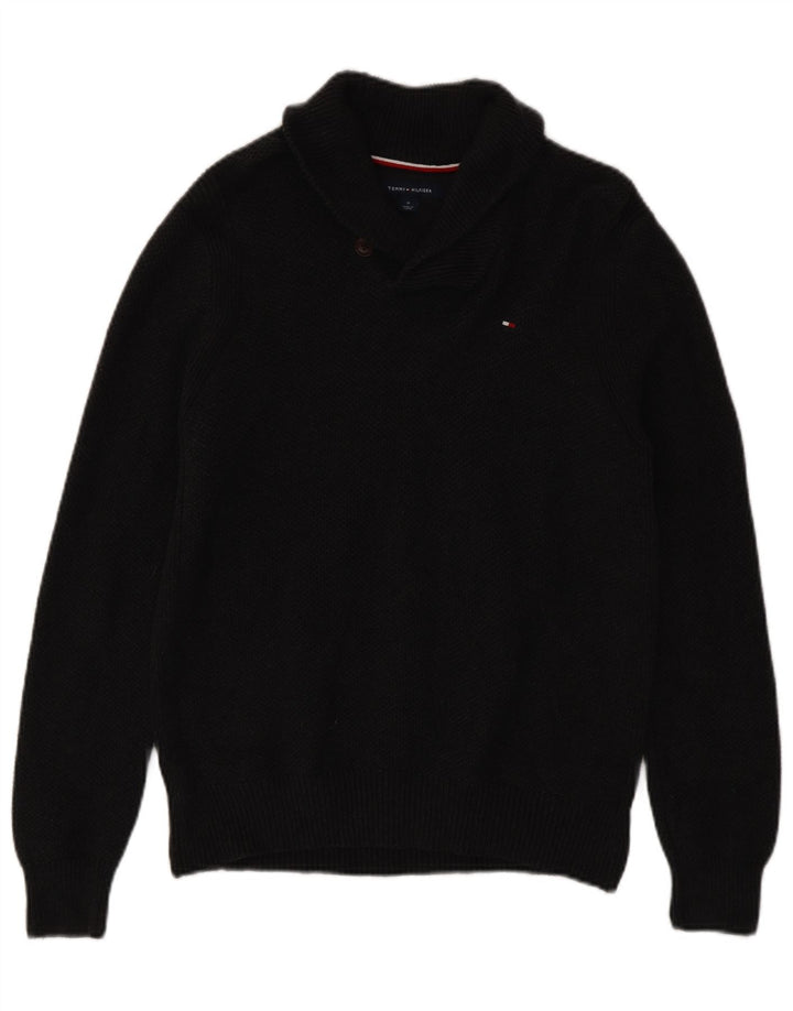 Maglione maglione da uomo con collo a scialle Tommy Hilfiger in cotone grigio medio